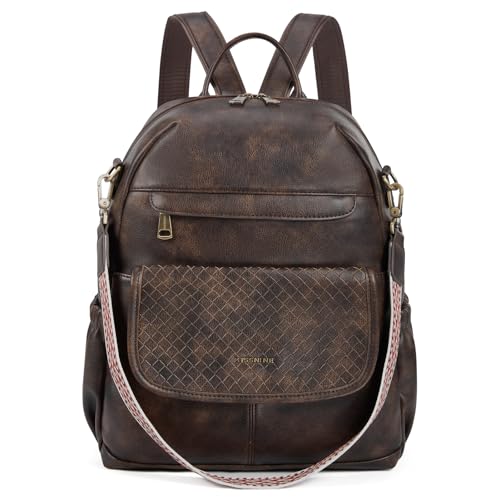 Image of Missnine PU Leather Backpack Purse for Women, Convertible Travel Backpack, Designer Ladies Shoulder Bag and Satchel Bags for Work, College with Weave Detail
