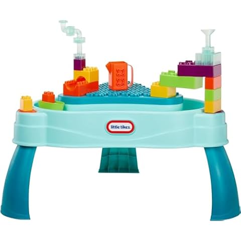 Little Tikes Build & Splash Water Table with 25 Piece Accessories - Wet/Dry Play, Indoor/Outdoor with Removeable Grow-with-Me Legs Cover