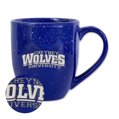 Rico Industries NCAA Cheyney Wolves Primary Logo Royal 16 oz Team Color Laser Engraved Speckled Ceramic Coffee Mug