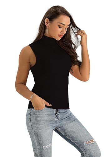 Image of Spicy Sandia Women Stretchable Turtleneck Knit Sleeveless Slim Fit Sweater