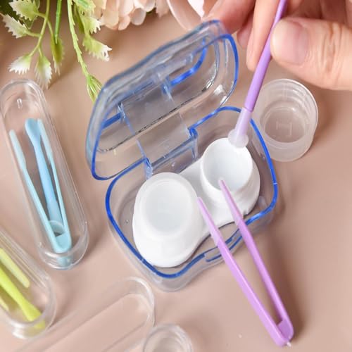 Image of 2 Pcs Contact Lens Tools with Tweezers and Suction Stick, Lens Applicator Tool Set,Eye Lens Care Kit for Daily Use and Travel, includ Blue and Pink