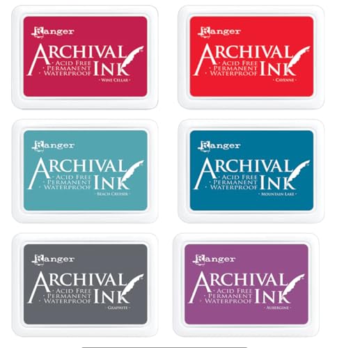 Bundle - Ranger Ink Tim Holtz Archival March 2024 6 Pads Aubergine Beach Cruiser Cayenne Graphite Mountain Lake and Wine Cellar