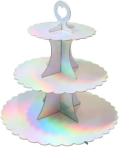 Anjmd 3 Tier Round Rainbow Cupcake Stand Holder Cardboard Mini Dessert Stand Cupcake Tower for 24 Cupcakes Pastry Serving Platter Perfect for Party Baby Shower Birthday Wedding Party Supplies