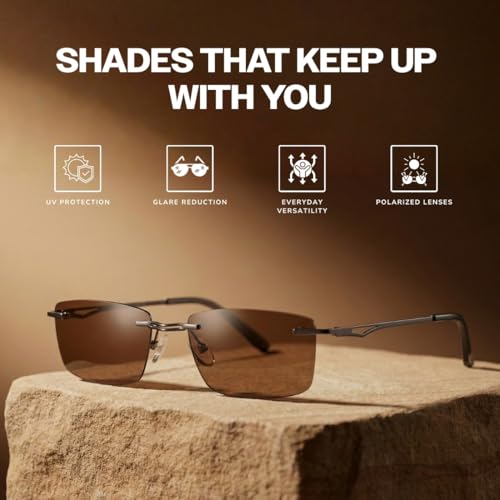 Image of SPECSMAKERS Streak Retro Sunglasses for Men Women | Rimless Rectangular Sunglasses | Polarized & 100% UV Protected | Goggles | Shades | STR1028