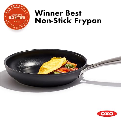 Image of OXO Enhanced 8 inch Frying Pan Skillet, PFAS-Free Ceramic Nonstick, Durable Hard Anodized Cookware, Scratch Resistant, Stainless Steel Handle, Good Grips, Dishwasher Safe, Oven safe, Black