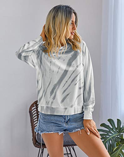 KIRUNDO 2020 Women’s Solid Sporty Sweatshirt Crew Neck Long Sleeves Pullover Ribbed Cuffs Hems Sweaters Outwear (Medium, Tie Dye Gray)