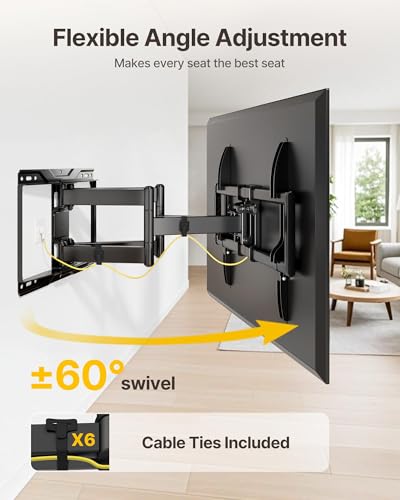 Image of monTEK Heavy Duty TV Wall Mount for 37-90 Inch TVs up to 165lbs, 4X Load Tested, 25.1 inch Extended Full Motion Dual Articulating Arms, Fits 12 /16 /18 /24 inch Studs, Tool-Free Tilt /Swivel, Max VESA 600x400mm