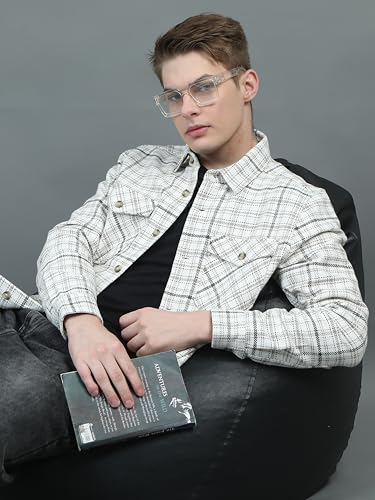 Image of StitchX Men's Full Sleeve Checkered Cotton Double Flap Pocket Spread Collar Shacket S-2XL
