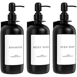 Dispensadores Baño Lannvan 3 Pedazo Dispensador Jabon Baño Pared - 500ml Dispensador Gel y Champu Ducha - Dispensador de Bomba de Acero Inoxidable - Soap Dispenser de Vidrio - Pegado o taladrado,Negro
