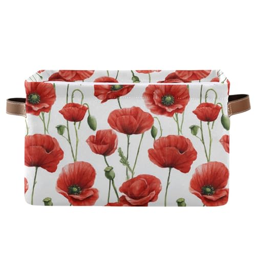 Image of Aslsiy Storage Basket Poppy Field Flower (5) Nursery Bins Baby Canvas Box Clothes Shelf Basket Laundry Hampers 1 Pcs