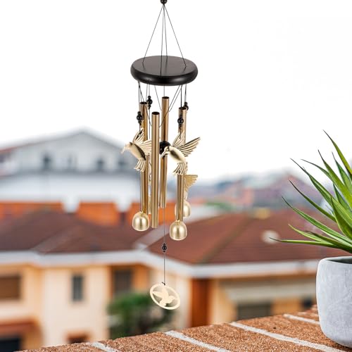 Campanas de viento de colibrí sonoras de metal para patio e interiores 6