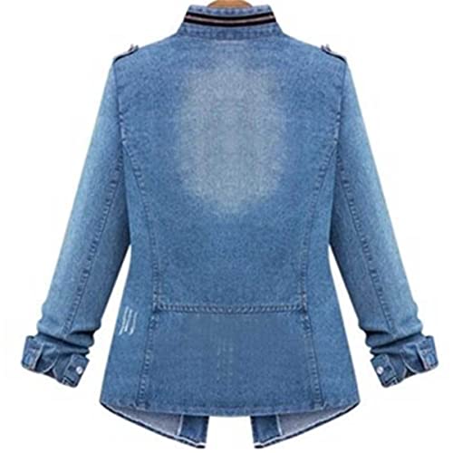 image for SSSBY Women's Plus Size Casual Denim Jacket Stand Collar Long Sleeve W
