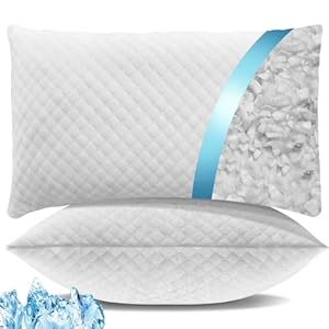 Shredded Memory Foam Pillows, Cooling Bed Pillows Queen Size Set of 2 for Sleeping, Adjustable Firm Pillows for Side Back and Stomach Sleepers, Washable Removable Cover