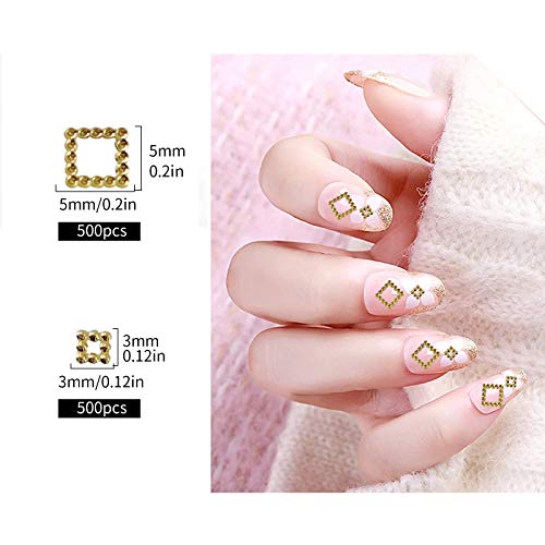 Gukasxi 3D Nail Art Charms Nail Jewels Supplies 1000 Pcs Gold Metal Punk Square Rivet Gems Nail Art Jewels Decal 2 Sizes… – Bild 3
