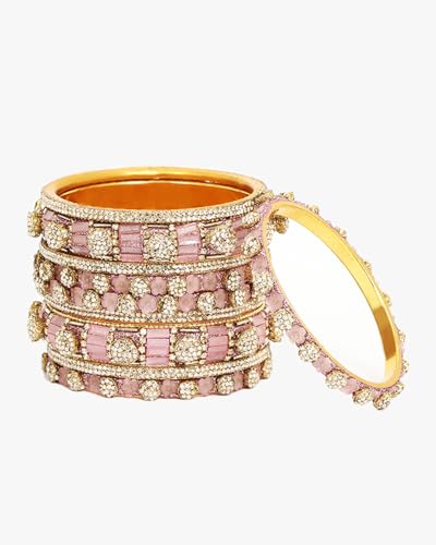 Image of Adwitiya Collection Women Gold Plated Pink Stone Studded Unique Beatuiful Designer Bangles