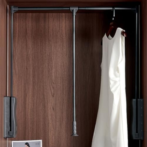 Retractable Wardrobe Rail Lift, Pull Down Hanger for high Closet, Soft Close Closet Rod,Space Saving Organizer Storage System with Pull Down Design