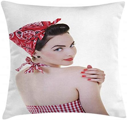 ABAKUHAUS Pin Up Girl Funda para Almohada, Espalda Escotada Señor...