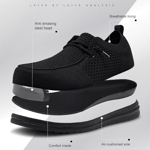 Men's Grey Steel Toe Loafers, Work Safety Shoes, Slip-On, Comfortable, Non-Slip, Breathable, Lightweight3