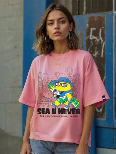 Image of Bewakoof Women's Being Savage Graphic Printed Oversized Cotton T-Shirt Oversized Fit, Round Neck, Half Sleeves