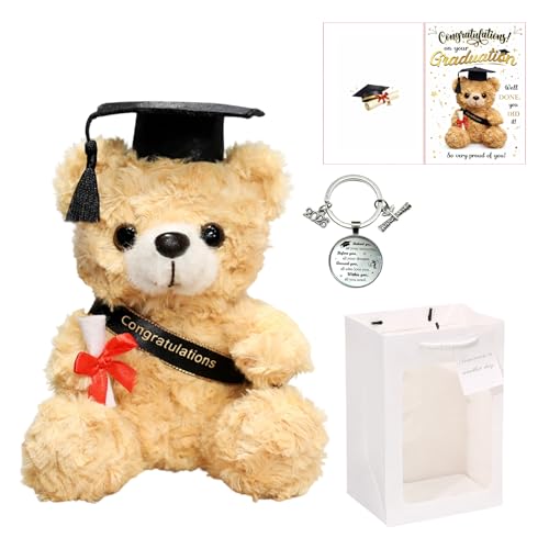 Tniytru Graduation Bear Graduation Gifts for He and Him Graduation Presents Small Teddy Bears Brown Teddy Bear 23 Cm with Card and Keychain Graduation Ceremony and Home Decoration