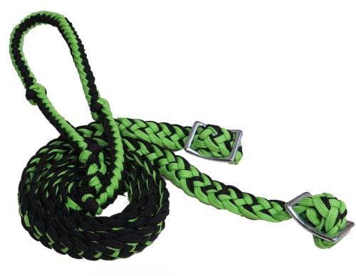 7' Braided Nylon Barrel Reins with Easy Grip Knots Lime Green and Black
