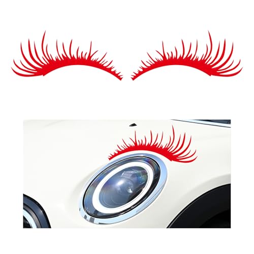 Image of KVAEY 2 PCS Car Headlight Eyelash Stickers, Cute Fake Eyelashes Decal for Bumper Auto Body Window, Waterproof Reflective PET Charming Eyelash Sticker Funny Decor for Car SUV Truck (Red)