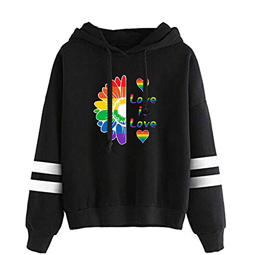 JLTPH Damen LGBT Gay Lesbian Pride Love is Love Drucke Kapuzenpullover Oversize Pullover Pulli Langarm Sweatshirt Kapuzenpulli Tops