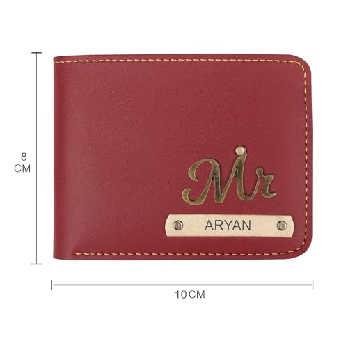 Image of Men's Leather Wallet Name Leather Wallet for Mens - Customise Printed on Wallets - Red