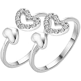 LALADEFIEE Anello Cuore Donna in Metallo Argentato, Design Elegante e Versatile, Apertura Regolabile, 2 Pezzi per Appuntamenti e Anniversari