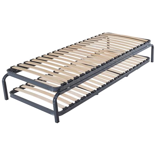 Ensemble lit gigogne métal 90x190-20 Lattes Bois - Gain de Place - Made in France