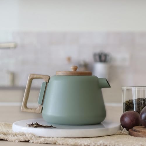 OGO LIVING - Théière en fonte Viggo 1000ml Amande avec filtre en inox - Poignée et couvercle en bois - Idéale pour les amateurs de thé – vue 2