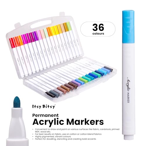 Image of Itsy Bitsy Acrylic Marker Set Triangular Grip Intermediate 36 Pcs Box | Water-Based Paint Pens for Rock, Glass, Wood, Fabric, Canvas, DIY Craft & Art