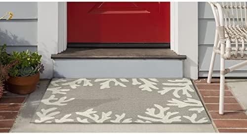 Liora Manne Capri Indoor/Outdoor Handmade Synthetic Blend Durable Area Rug - Traditional Border Coastal Beach Accent (Coral Border Silver) (1'8" x 2'6")
