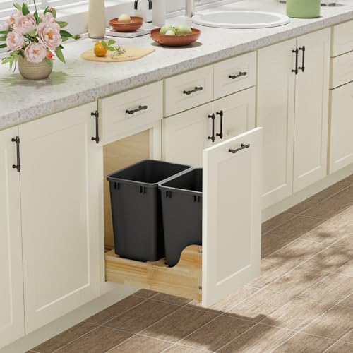 Image of 35 Quart Plastic Trash Can, Under Cabinet Waste Bin, 4-Pack | 35QT Kitchen Trash Can, Sturdy and Lightweight Slim Trash Can, Trash Cans for Kitchen, Workspace, Bathroom, Office, Black