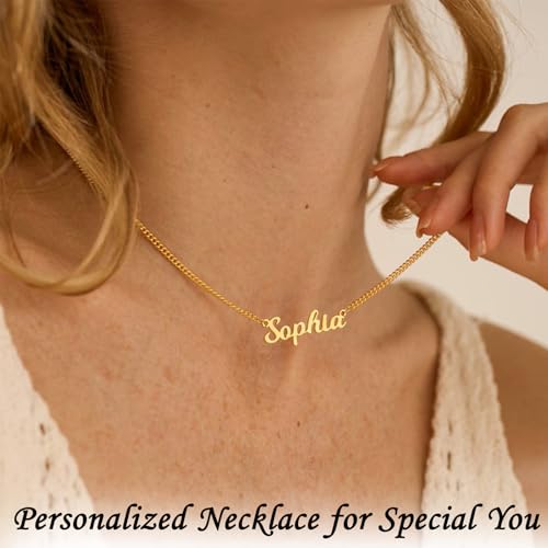 Custom Name Necklace Personalized - 18K Gold Plated Customized Name Plate Necklaces Personalized Gifts for Mom Women Girlfriend3