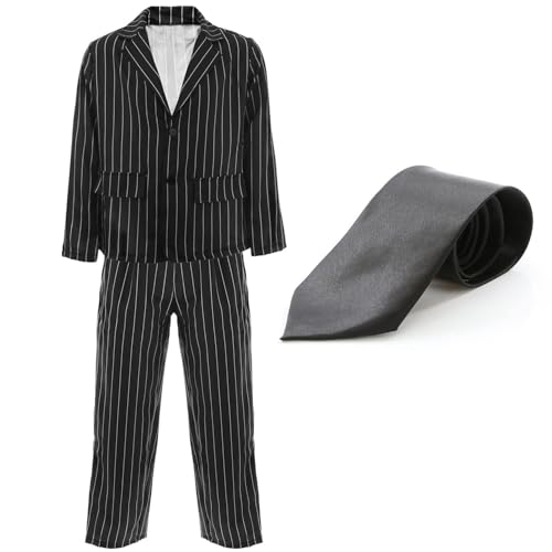 Costume da gangster per adulti, giacca gessata nera + pantaloni