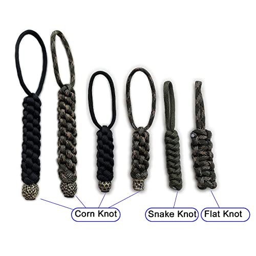 Cordões de paracord para faca, cordões trançados à mão com contas de latão, nó de milho, paracord de