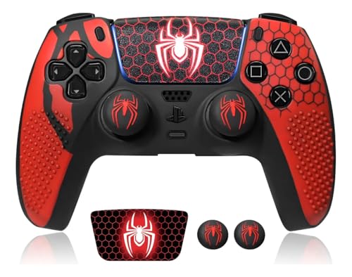 Image of Meyaar Anti-Slip for PS5 Controller Skin, PS5 Controller Accessories, Non-Slip Silicone for PS5 Controller Cover Case with Thumb Grip Gaps, Touch Pad Sticker and Cover Wrap (Pack of 1 (Grid))