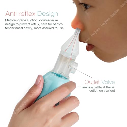 Image of Baybee Newborn Silicone Nose Cleaner - 100% Safe and Reusable U-Shaped Nasal Aspirator for Infants and Kids, Pump-Type Bulb Syringe for Gentle Mucus Removal (Blue)