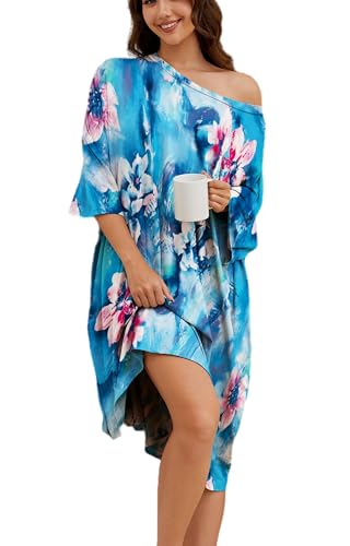 Image of Chunoy Women Oversized Nightgown Short Sleeve Sleepwear Dress with Pockets