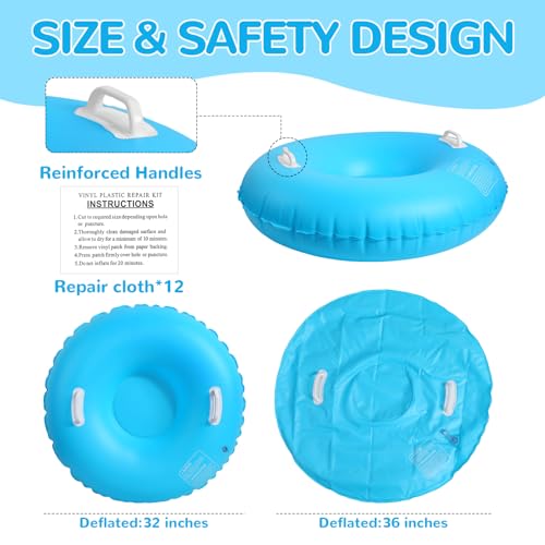 Shappy 4 Pack 36\'\' 40\'\' 47\'\' Snow Tube Inflatable Snow Sleds Heavy Duty Sleds Adults for Winter Outdoor Sports Toboggan with Handles Thickened Bottom(Classic Colors,36 Inch)