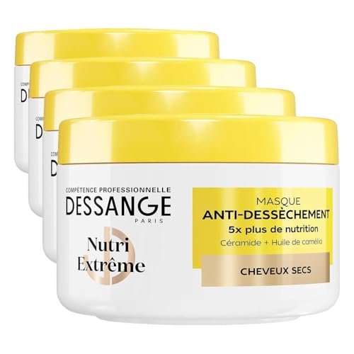 Masque Cheveux Secs Dessange Nutri-Extrême, Soin Céramide & Camélia - Lot de 4 Flacons de 280ml