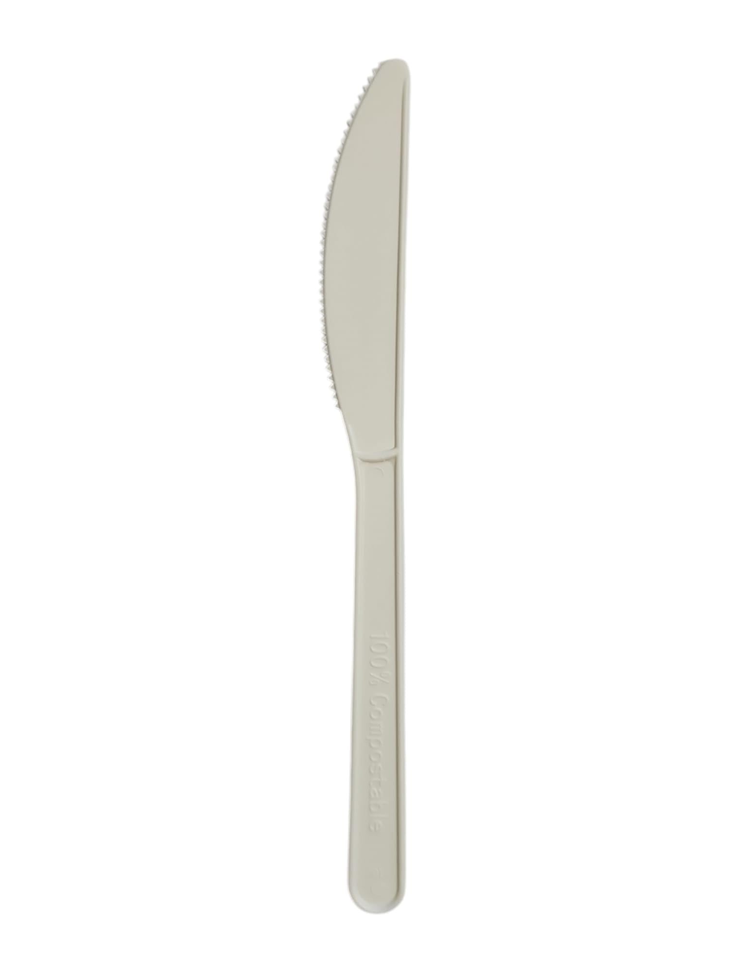 100 coltelli riutilizzabili biodegradabili e compostabili bianchi posate in fibra di zucchero 2 cf x 50 pezzi stoviglie bio Eco Friendly (100)
