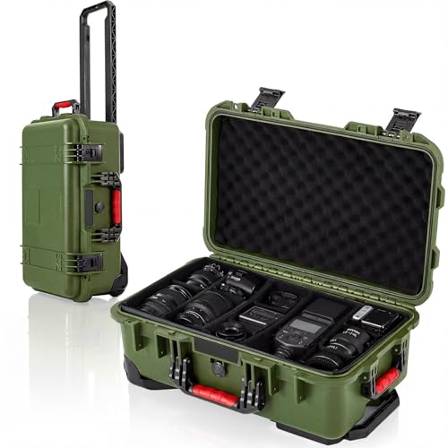 Relaxweex Waterproof Rolling Camera Hard Case 22x14x9 Inch, Impact-resistant Travel