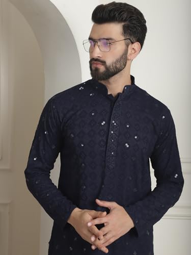 Image of SOJANYA Men Cotton Rayon Regular Fit (Since 1958 Embroidered Sequinned Only Long Kurta