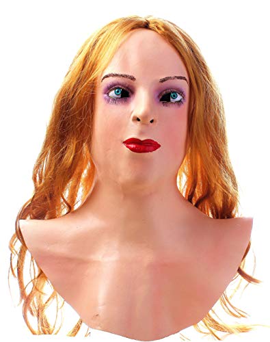 Realistic Latex mask Female Woman Face Halloween Latex Mask with Wig Lady Crossdressing Sissy Transgender Costume