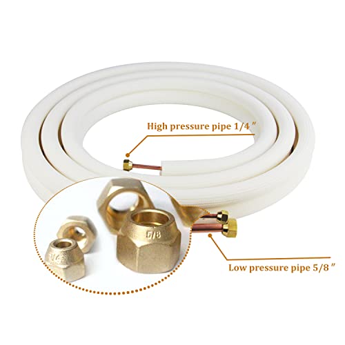 Image of 16 Ft Mini Split Line Set,Air Conditioning Copper Tubing Pipe Extension,1 /4 inch & 5 /8 inch 3 /8 inch PE Thickened for AC and Heating Equipment Insulated with Nuts(1 /4+5 /8)