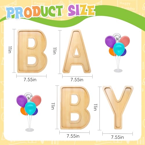 Image of 4PCS Baby Charcuterie Board Letters-(with 14 Balloons) Fillable Letter Food Serving Tray for Party Desserts Container Fruit Platter,Reusable for Baby Shower Gender Reveal Birthday Party Decor