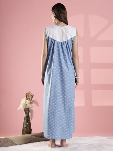 Image of 9shines Label Cotton Sleeveless Nighty | All Over Print Maxi Night wear for Women | Full Length Night Gown Night Dress for Women Stylish (Cotton Sleeveless 25)
