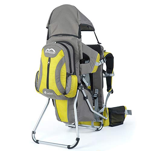 Montis Explore Evolution Kraxe Toddler für längere Wanderungen bis 25kg Gewicht - geeignet für beide Elternteile mit einstellbaren Schultergurten & weiteren Extras - Premium Kindertrage, GRAU